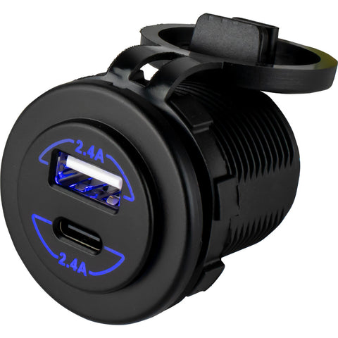 Sea-Dog Round Dual USB USB-C Power Socket [426516-1] 1st Class Eligible, Brand_Sea-Dog, Electrical, Electrical | Accessories Accessories CWR