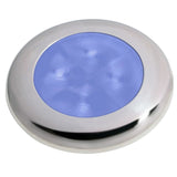 Hella Marine Slim Line LED ’Enhanced Brightness’ Round Courtesy Lamp - Blue LED - Stainless Steel Bezel - 12V [980502221] 1st Class