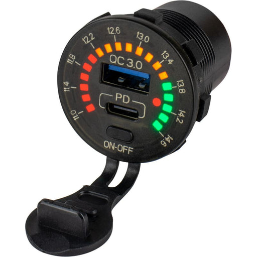 Sea-Dog Round Rainbow Voltmeter w/USB USB-C Power Socket [426519-1] 1st Class Eligible, Brand_Sea-Dog, Electrical, Electrical | Accessories