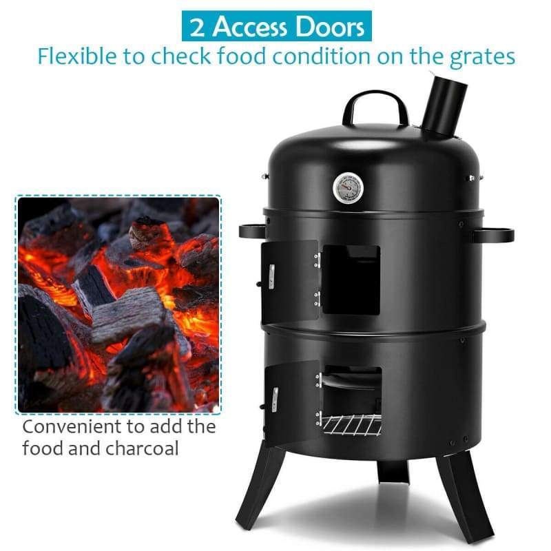 3-in-1 Portable Round Charcoal Smoker BBQ Grill Built-in Thermometer BBQ, Camping | Accessories, Camping | Grills, grill, grills Grills 