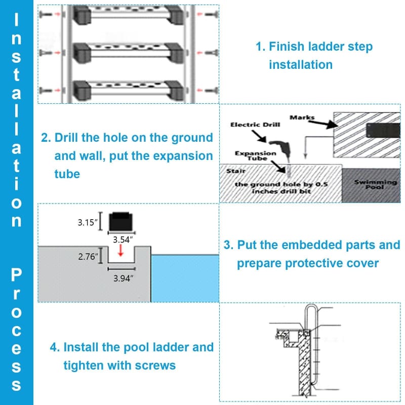 3-Step Stainless Steel Non-Slip Swimming Pool Ladder pool, pool maintenance pool KARISI