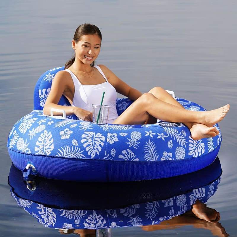 Aqua Leisure Supreme Lake Tube Hibiscus Pineapple Royal Blue w/Docking Attachment [APL20458] Brand_Aqua Leisure, Watersports, Watersports | 