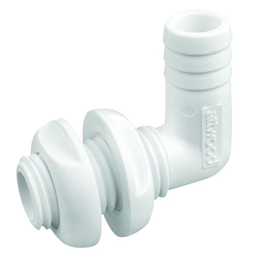 Attwood White Plastic 90 Degree Thru-Hull Connector - 3/4 Inner Diameter [3877-3] Brand_Attwood Marine, Marine Plumbing & Ventilation,