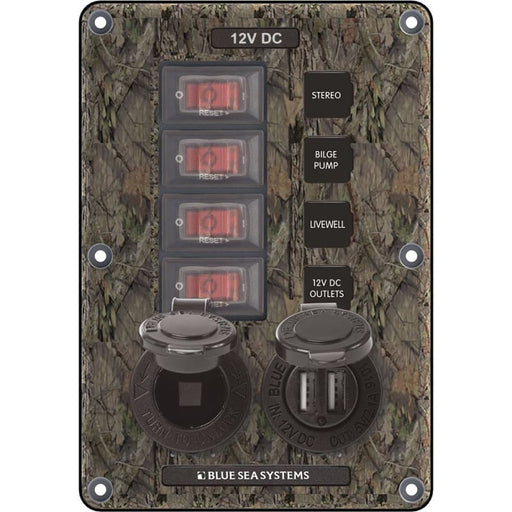 Blue Sea 4324 Circuit Breaker Switch Panel 4 Postion - Camo w/12V Socket Dual USB [4324] 1st Class Eligible, Brand_Blue Sea Systems, 