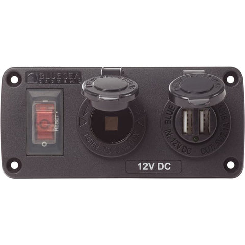 Blue Sea 4363 Water Resistant USB Accessory Panels - 15A Circuit Breaker 12V Socket 2.1A Dual USB Charger [4363] 1st Class Eligible, 