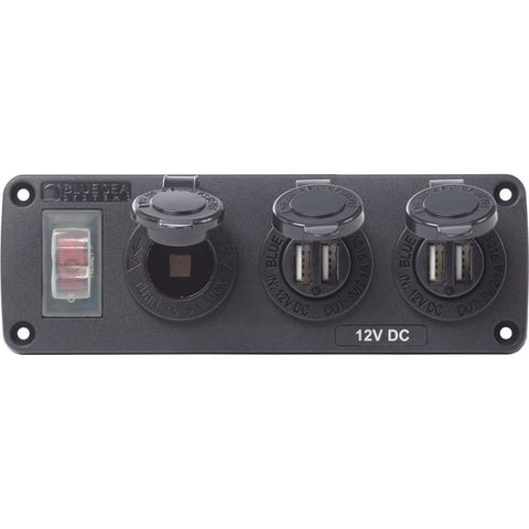 Blue Sea 4365 Water Resistant USB Accessory Panel - 15A Circuit Breaker 12V Socket 2x 2.1A Dual USB Chargers [4365] 1st Class Eligible, 