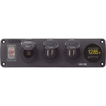 Blue Sea 4368 Water Resistant USB Accessory Panel - 12V Socket 2x 2.1A Dual USB Chargers Mini Voltmeter [4368] Brand_Blue Sea Systems, 