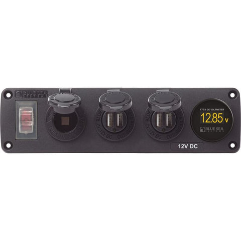 Blue Sea 4368 Water Resistant USB Accessory Panel - 12V Socket 2x 2.1A Dual USB Chargers Mini Voltmeter [4368] Brand_Blue Sea Systems, 
