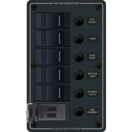 Blue Sea 8521 - 5 Position Contura Switch Panel w/Dual USB Chargers - 12/24V DC - Black [8521] Brand_Blue Sea Systems, Electrical, 