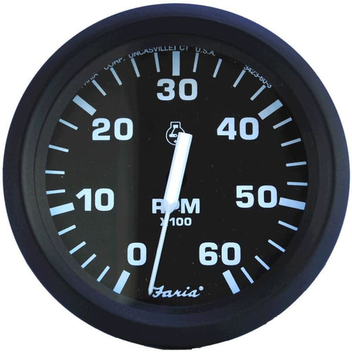 Faria Euro Black 4 Tachometer - 6,000 RPM (Gas - Inboard & I/O) [32804] Boat Outfitting, Boat Outfitting | Gauges, Brand_Faria Beede