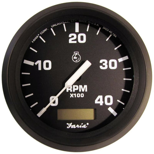 Faria Euro Black 4 Tachometer w/Hourmeter (4000 RPM) (Diesel)(Mech. Takeoff Var. Ratio Alt.) [32834] Boat Outfitting, Boat Outfitting |