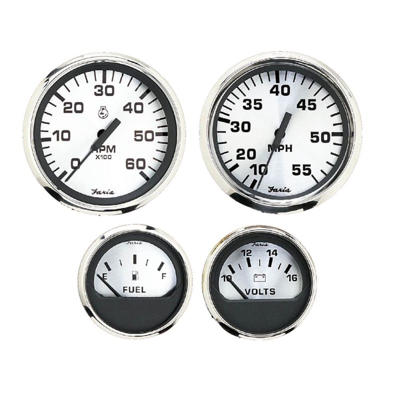 Faria Spun Silver Box Set of 4 Gauges f/Outboard Engines - Speedometer Tach Voltmeter Fuel Level [KTF0182] Boat Outfitting, Boat Outfitting 
