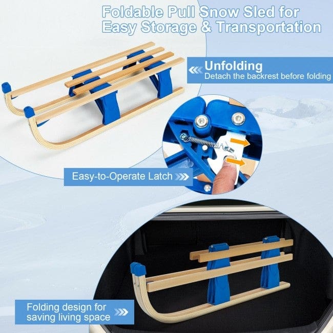 Folding Snowsled with Pulling Rope and Metal Rail Outdoor | Winter Sports, Sled, Sleds, Winter Sports Goplus