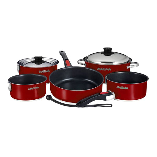 Magma Nestable 10 Piece Induction Non-Stick Enamel Finish Cookware Set - Magma Red [A10-366-MR-2-IN] Boat Outfitting, Boat Outfitting | Deck