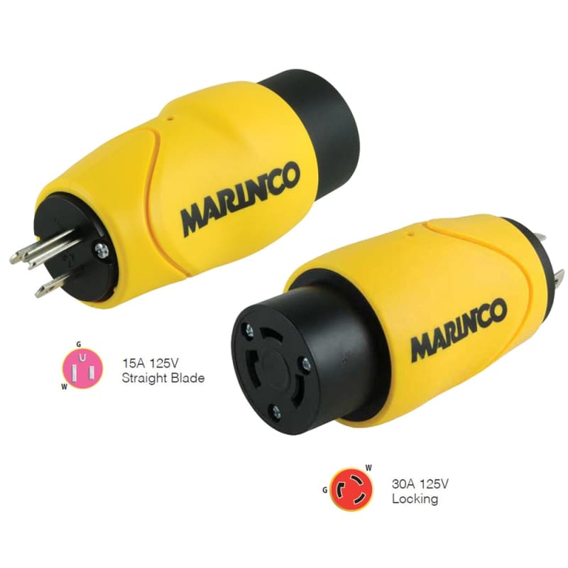 Marinco Straight Adapter 15Amp Straight Male to 30Amp Locking Female Connector [S15-30] 1st Class Eligible, Boat Outfitting, Boat Outfitting