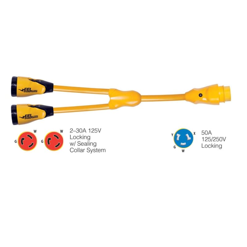 Marinco Y504-2-30 EEL (2)-30A-125V Female to (1)50A-125/250V Male Y Adapter - Yellow [Y504-2-30] Boat Outfitting, Boat Outfitting | Shore