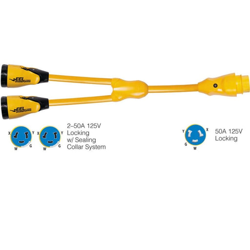 Marinco Y504-2-504 EEL (2)50A-125/250V Female to (1)50A-125/250V Male Y Adapter - Yellow [Y504-2-504] Boat Outfitting, Boat Outfitting |