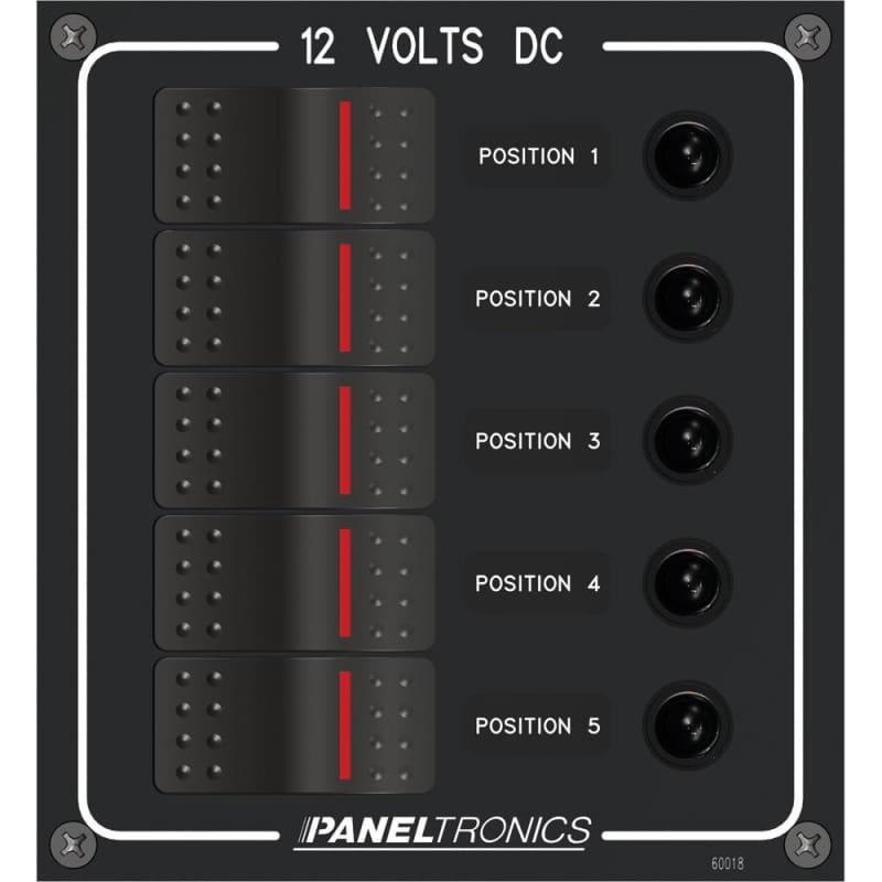 Paneltronics Waterproof Panel - DC 5-Position Illuminated Rocker Switch & Circuit Breaker [9960018B] Brand_Paneltronics, Electrical, 