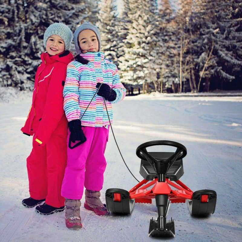 Snow Sled w/ Steering Wheel & Double Brakes Pull Rope Slider Outdoor | Winter Sports, Sled, Winter Sports Winter Sports K-R-S-I