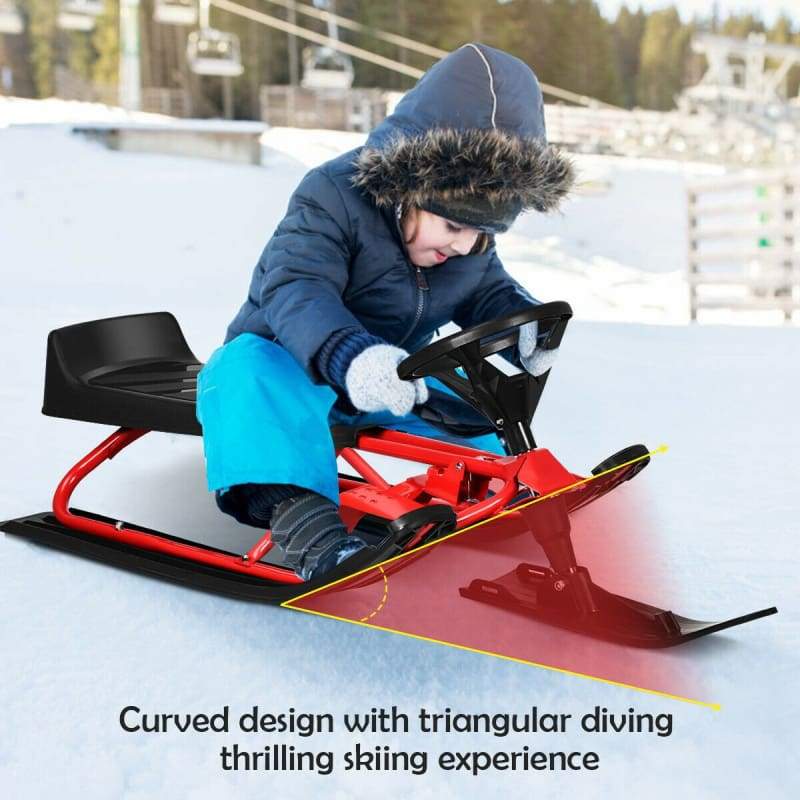 Snow Sled w/ Steering Wheel & Double Brakes Pull Rope Slider Outdoor | Winter Sports, Sled, Winter Sports Winter Sports K-R-S-I