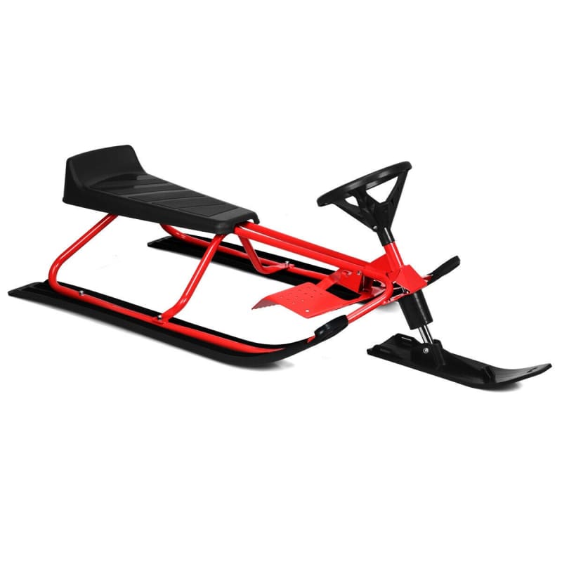 Snow Sled with Steering Wheel and Double Brakes Pull Rope Sled, Sleds, Winter, Winter Sports Goplus