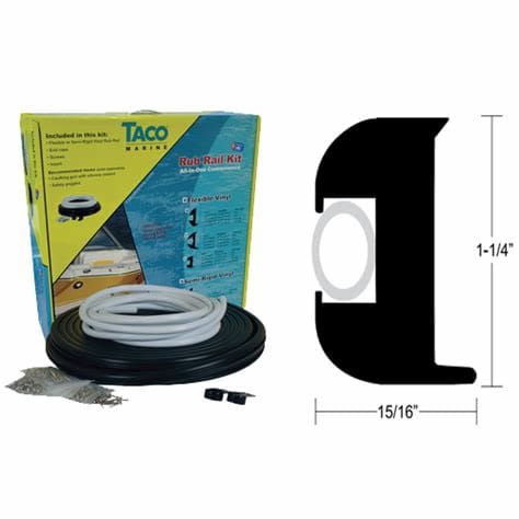 TACO Flex Vinyl Rub Rail Kit - Black w/White Insert - 50’ - 1-1/4 x 15/16 [V11-3447BWK50-2] Brand_TACO Marine, Marine Hardware, Marine 